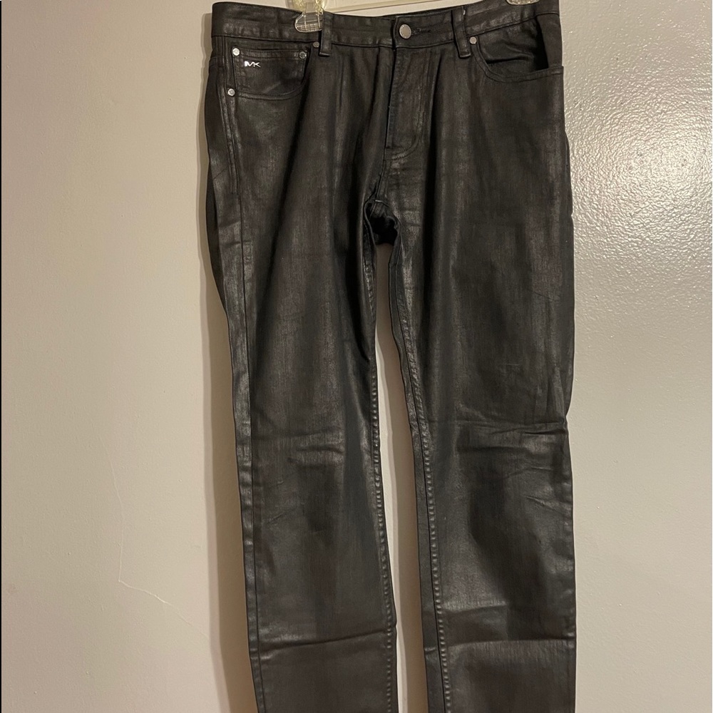 Long black leather-like Michael Kors jeans
